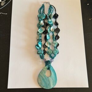 Teal and Black Beaded Necklace